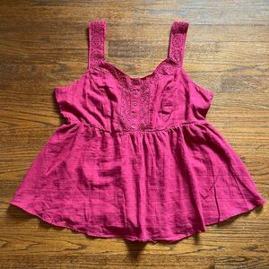 Torrid Red Bud Babydoll Cotton Window Pane Button Front Tank Top NWT